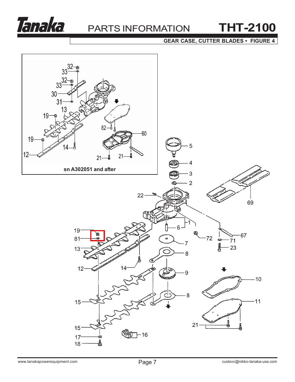 Gear case & cutter blades, Tht-2100, Parts information | Tanaka THT-210 User Manual | Page 8 / 14