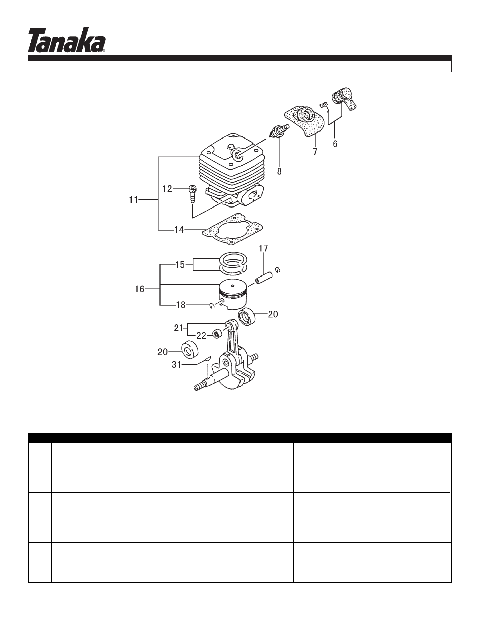 Cylinder & piston, Tc- 4700, Parts information | Tanaka TC-4700 User Manual | Page 2 / 11