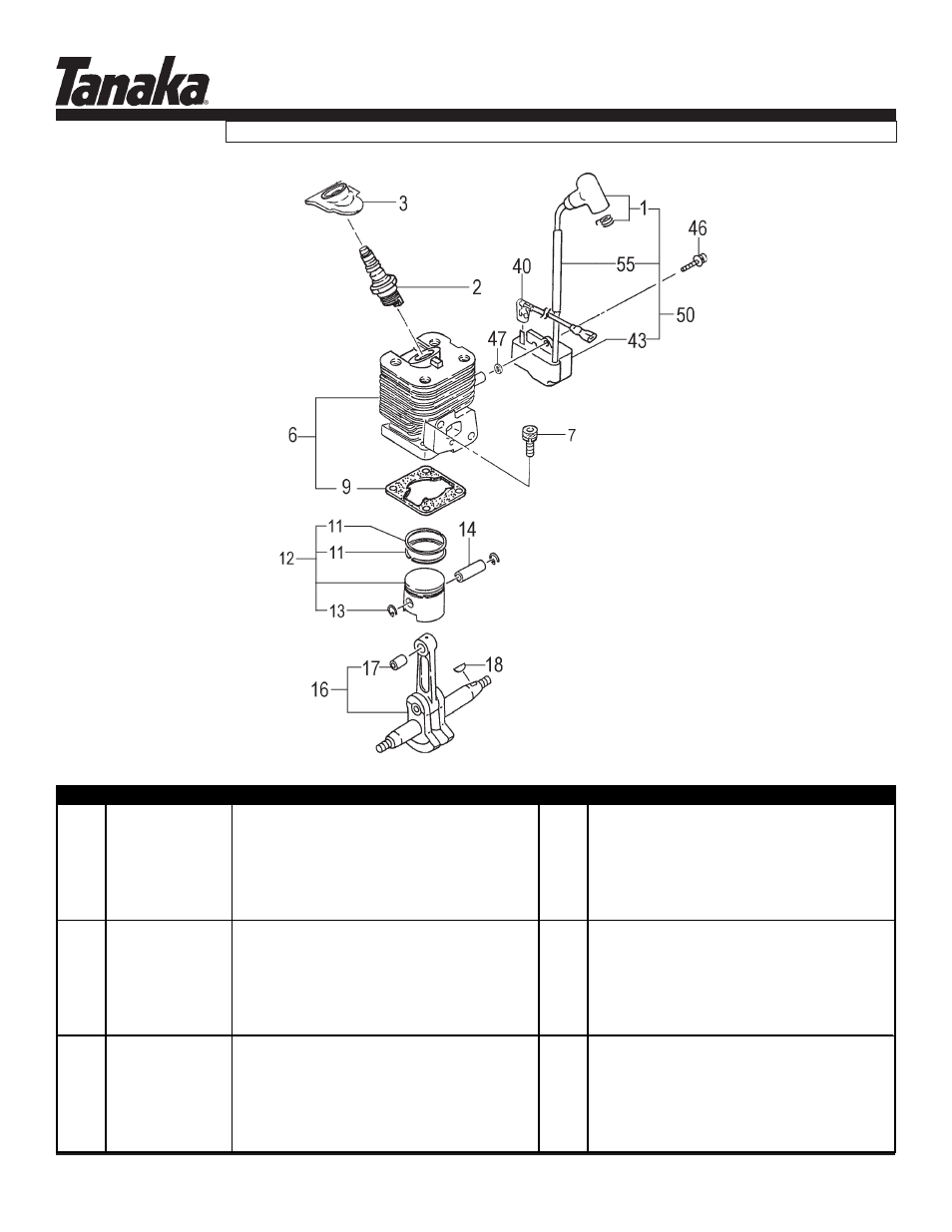 Cylinder, piston, crank & ign, Htd-2530pf, Parts information | Tanaka HTD-2530PF User Manual | Page 2 / 18