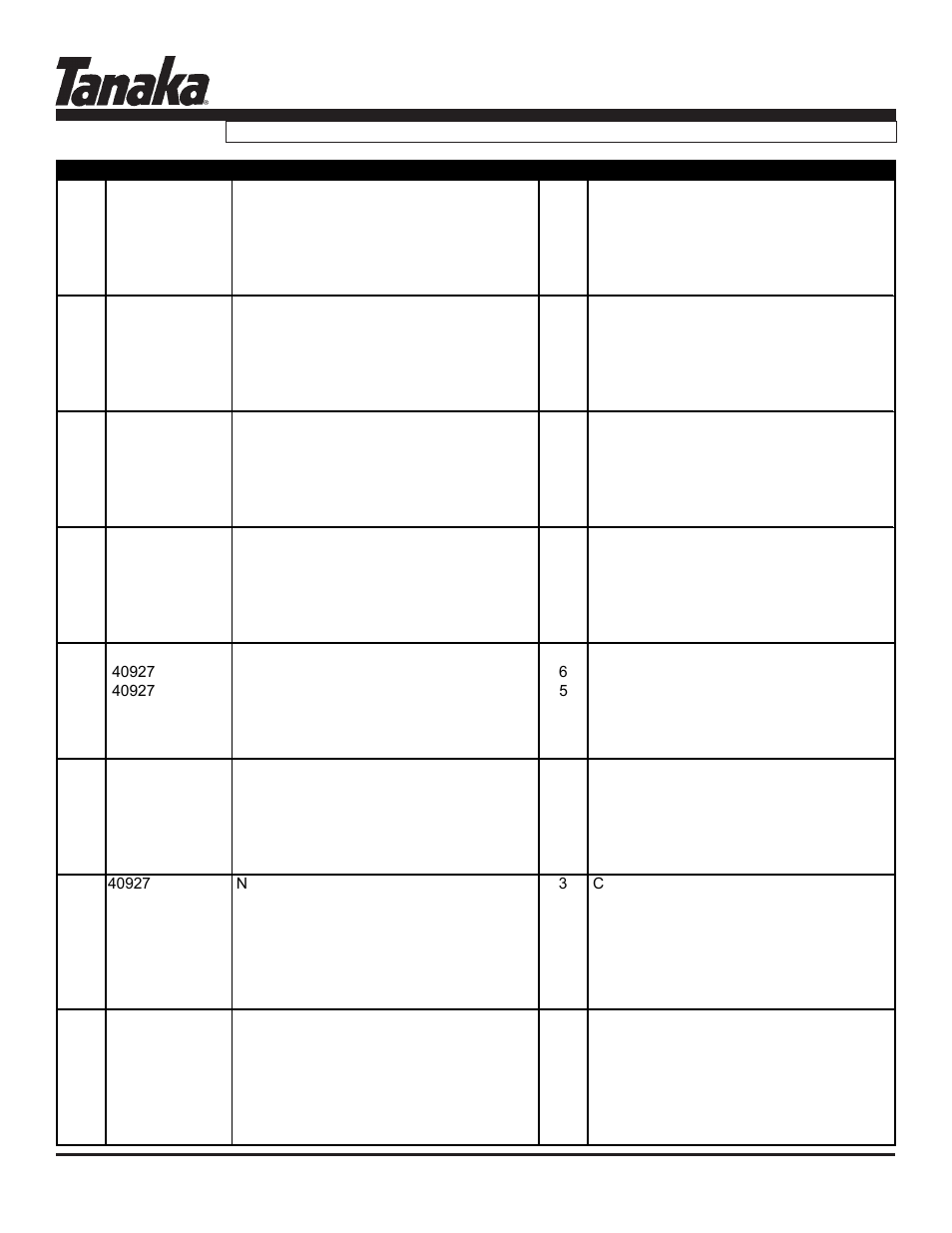 Part numbers, Htd-2530pf, Parts information | Tanaka HTD-2530PF User Manual | Page 9 / 18