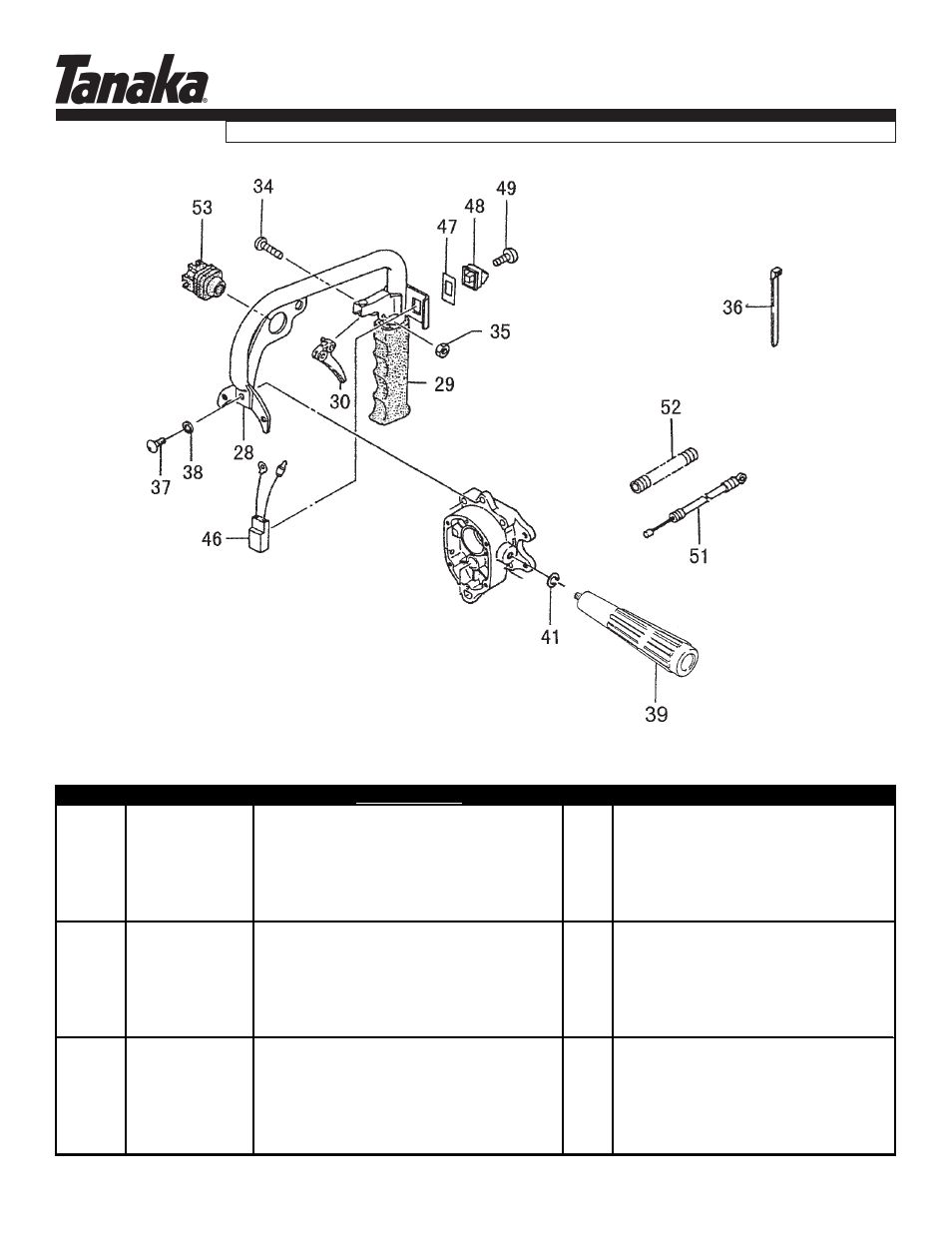 Handles & throttle, Ted-210, Parts information | Tanaka TED-210 User Manual | Page 10 / 12