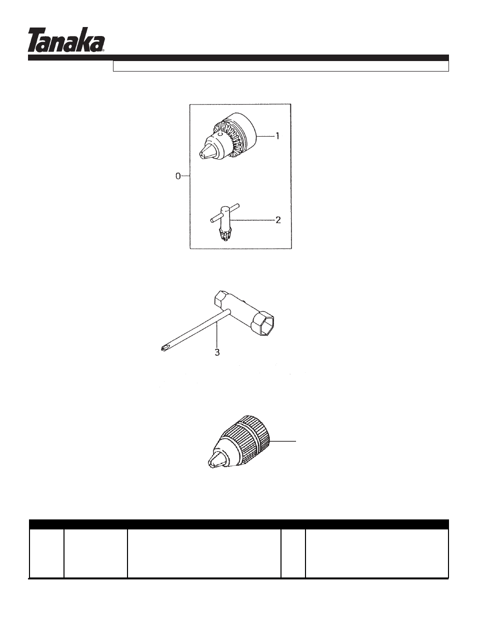 Chuck & key, Ted-210, Parts information | Tanaka TED-210 User Manual | Page 11 / 12