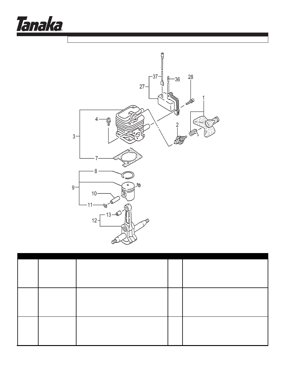 Cylinder, piston, crank & ignition, Ted-210, Parts information | Tanaka TED-210 User Manual | Page 2 / 12