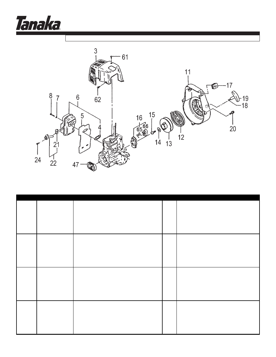 Starter, muffler & cover, Ted-210, Parts information | Tanaka TED-210 User Manual | Page 6 / 12