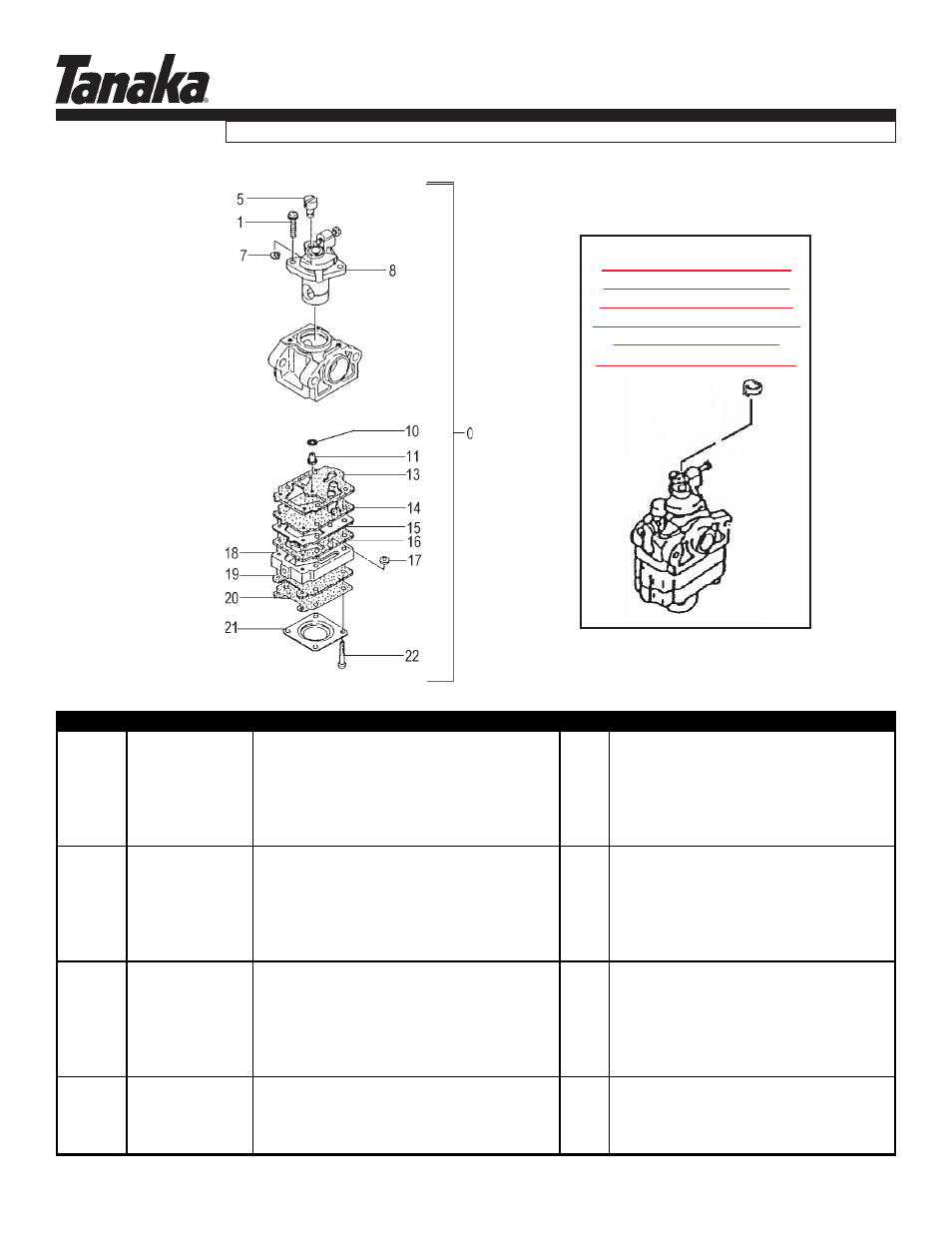 Carburetor, Ted-210, Parts information | Tanaka TED-210 User Manual | Page 7 / 12