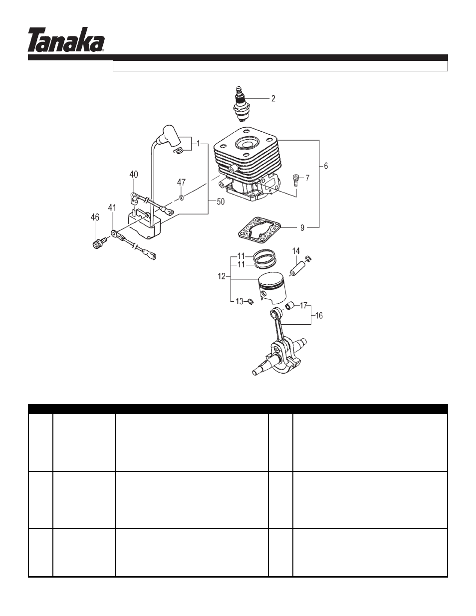 Cylinder, piston, crank & ignition, Parts information, Tbc-255pf | Tanaka TBC-255PF User Manual | Page 2 / 16