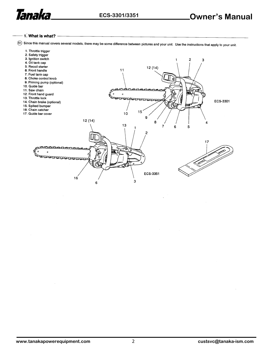 What's what, Owner’s manual | Tanaka ECS-3351 User Manual | Page 3 / 20