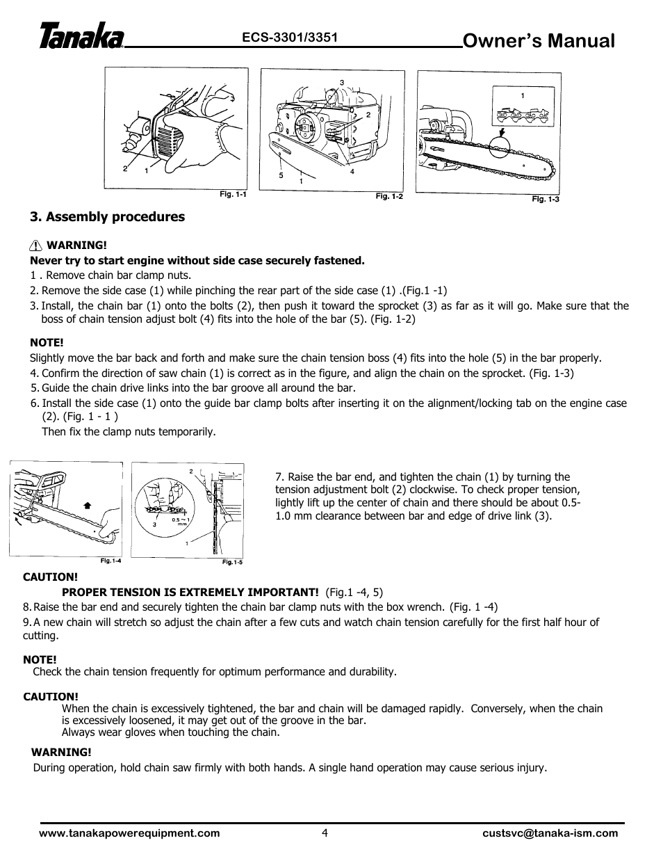 Assembly, Owner’s manual | Tanaka ECS-3351 User Manual | Page 5 / 20