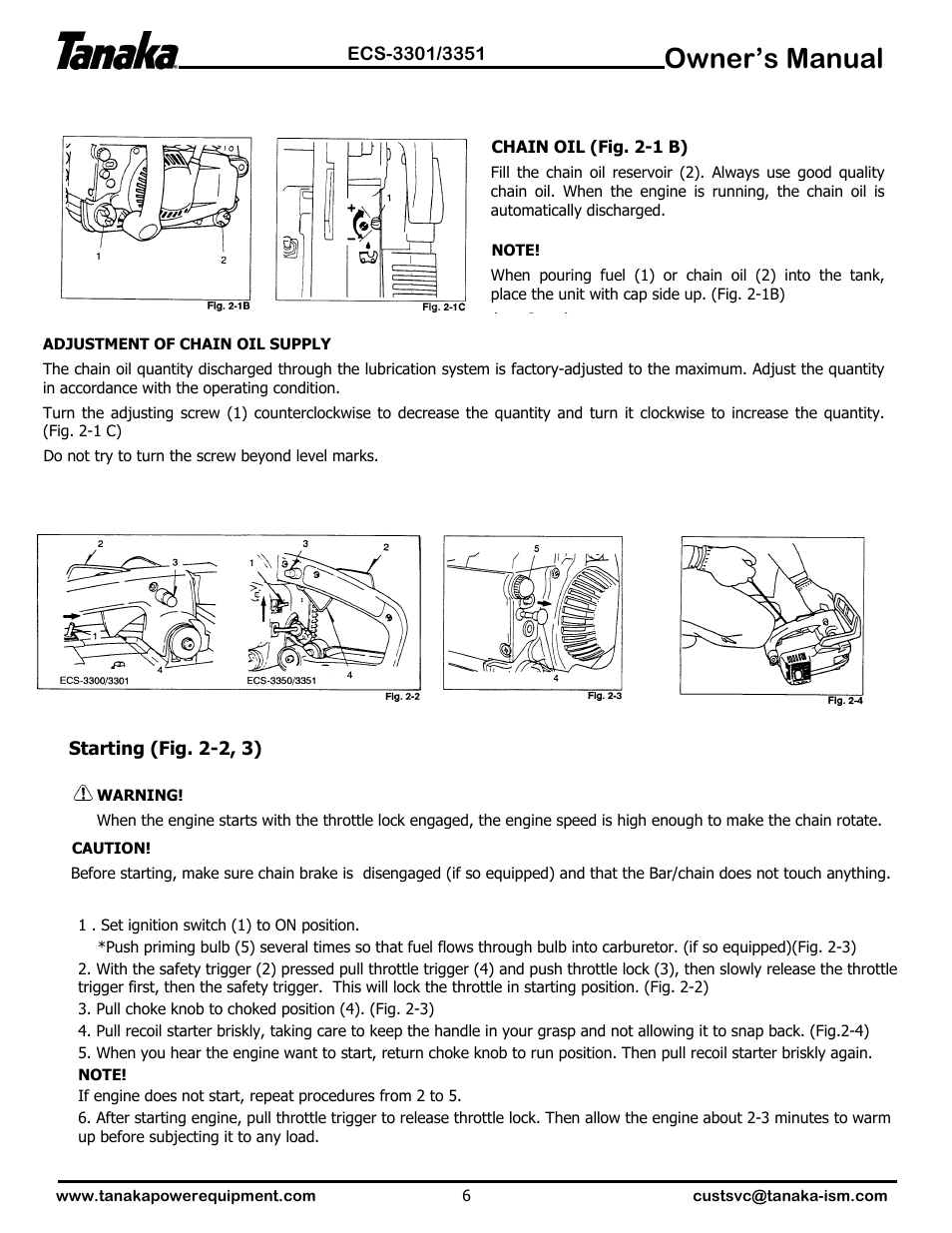 Owner’s manual | Tanaka ECS-3351 User Manual | Page 7 / 20