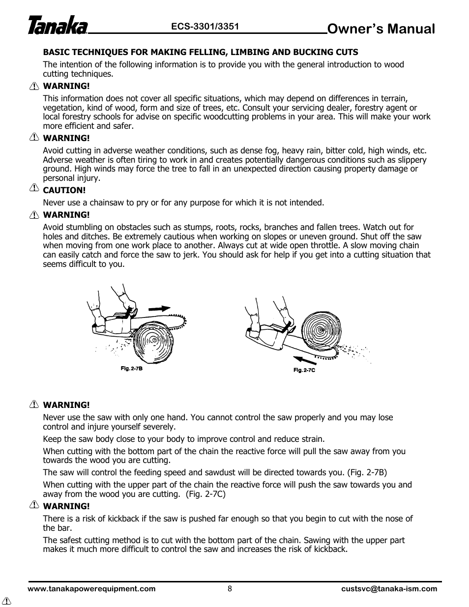 Techniques for sawing, Owner’s manual | Tanaka ECS-3351 User Manual | Page 9 / 20