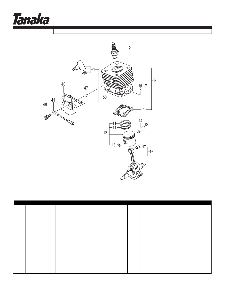 Cylinder, piston, crank & ignition, Tps-260pf, Parts information | Tanaka TPS-260PF User Manual | Page 2 / 18