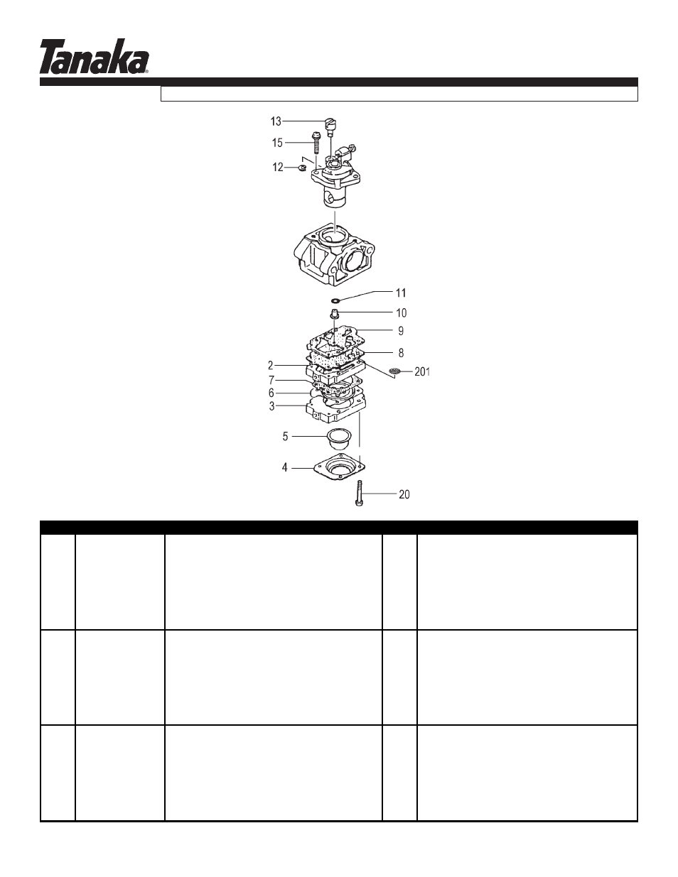 Carburetor, Tps-260pf, Parts information | Tanaka TPS-260PF User Manual | Page 9 / 18