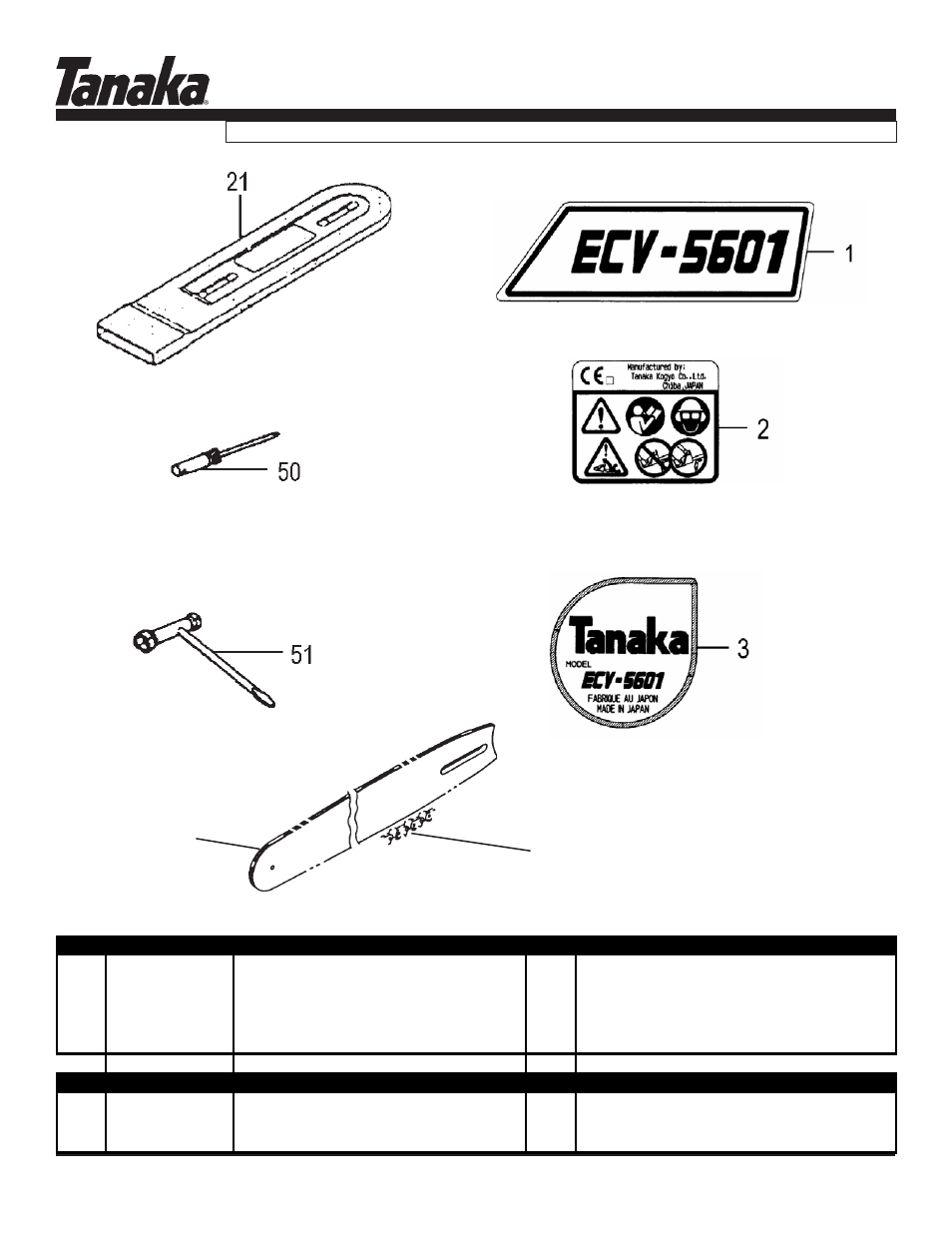 Bar & chain, decals & tools, Ecv-5601, Parts information | Tanaka ECV-5601 User Manual | Page 14 / 14