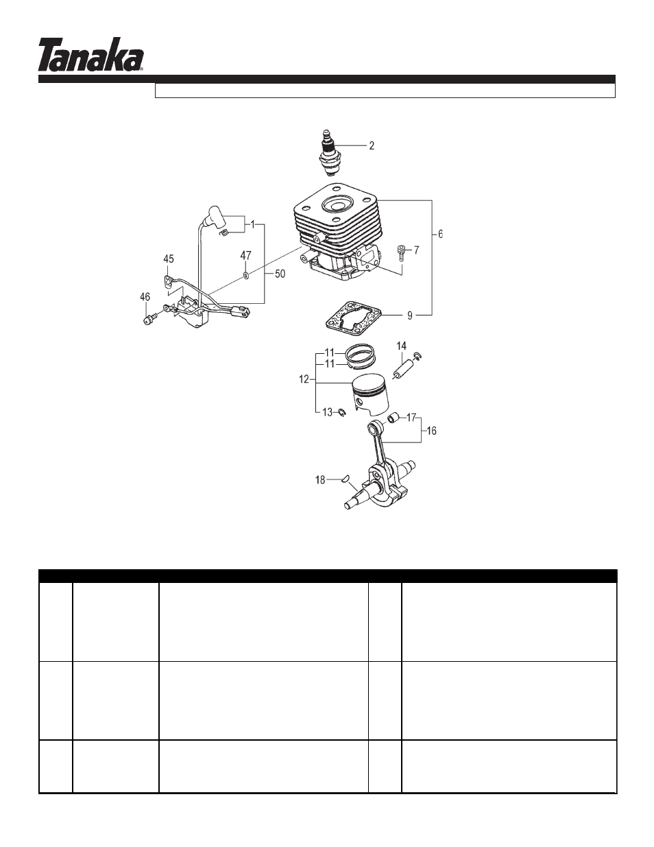 Cylinder, piston, crank, ignition, Tps-250pn, Parts information | Tanaka TPS-250PN User Manual | Page 2 / 18