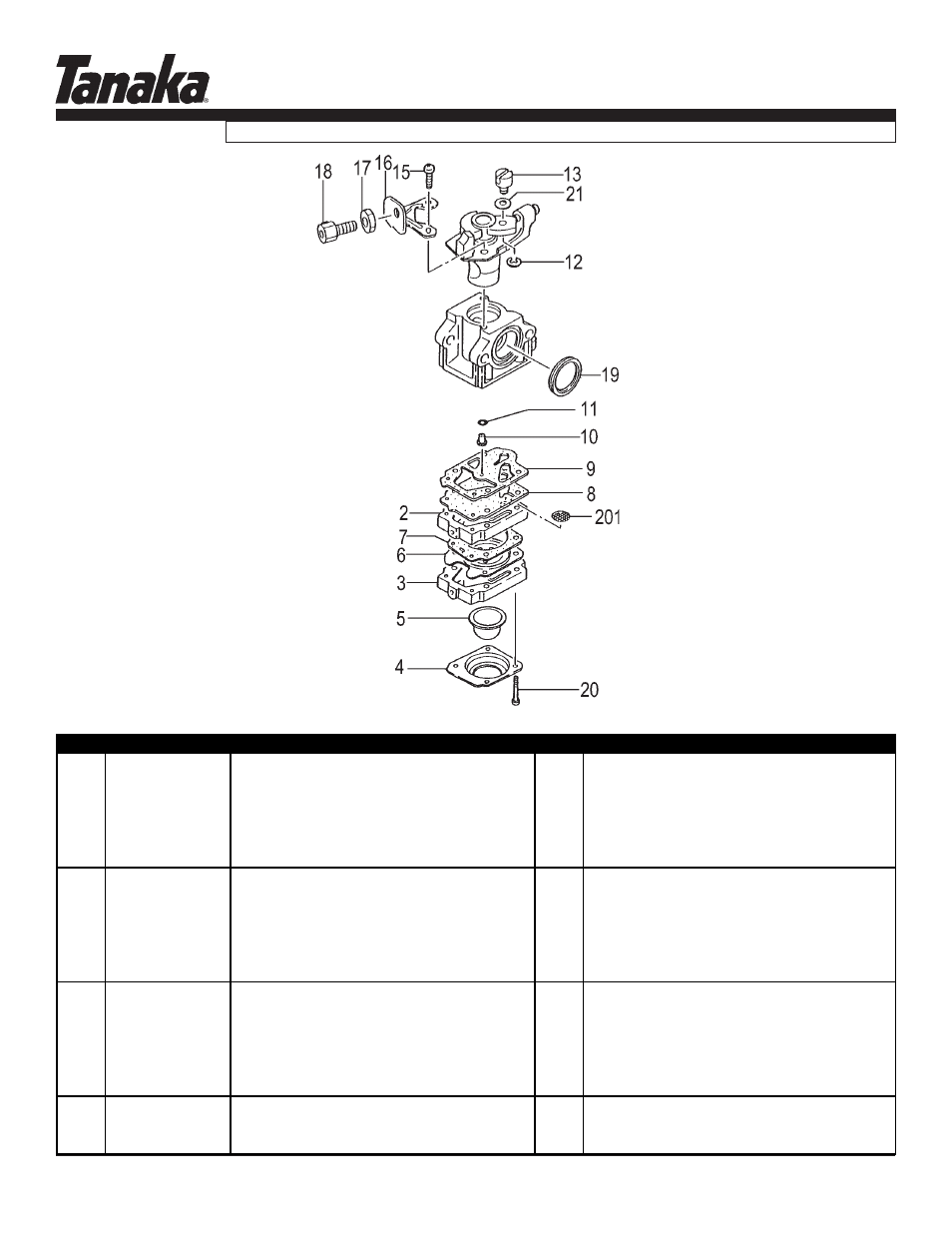 Carburetor, Tps-250pn, Parts information | Tanaka TPS-250PN User Manual | Page 9 / 18