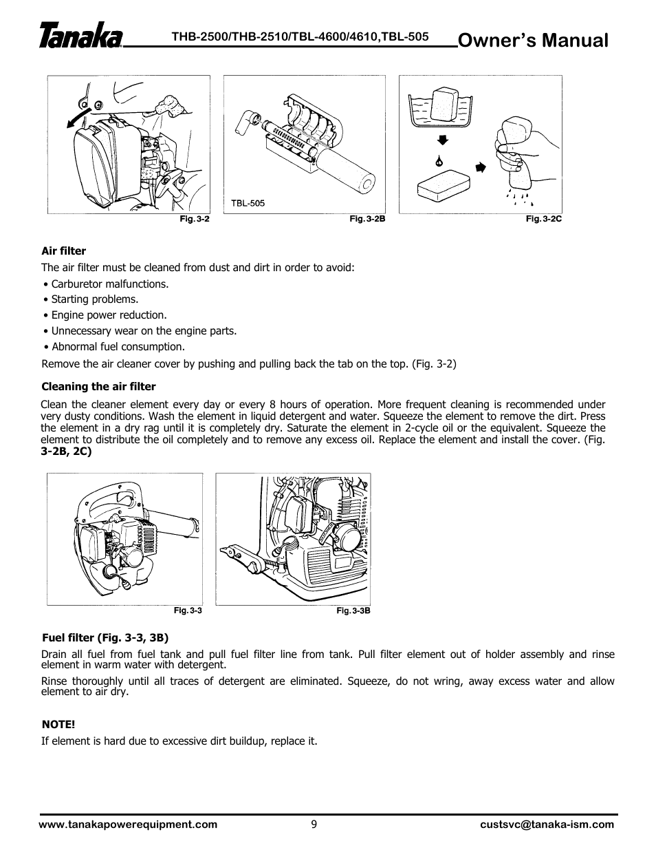 Owner’s manual | Tanaka TBL-4610 User Manual | Page 10 / 14