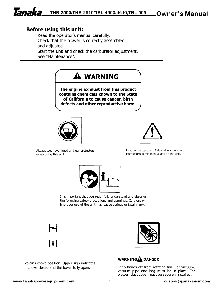 Symbols & alerts, Owner’s manual, Warning | Before using this unit | Tanaka TBL-4610 User Manual | Page 2 / 14