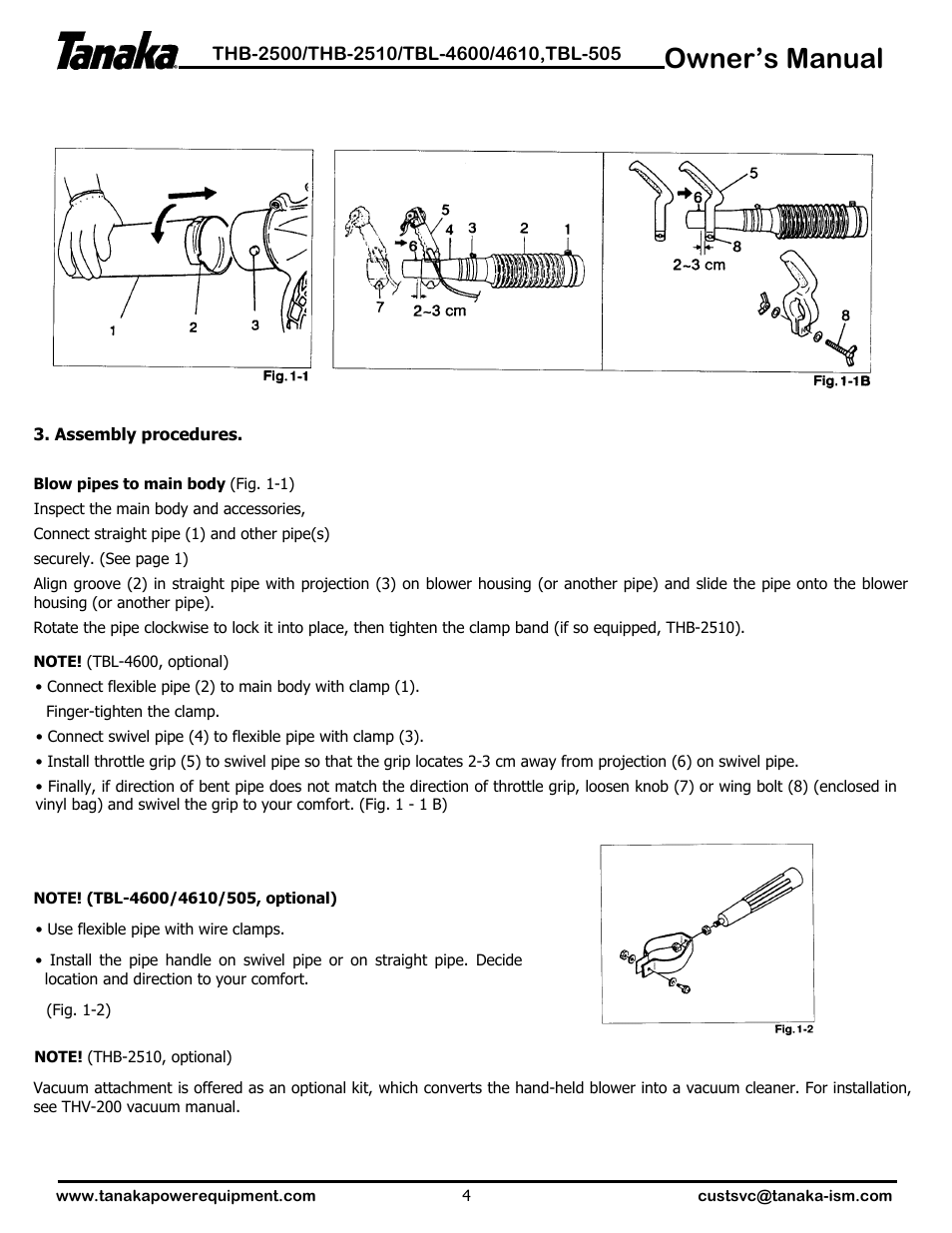 Assembly, Owner’s manual | Tanaka TBL-4610 User Manual | Page 5 / 14