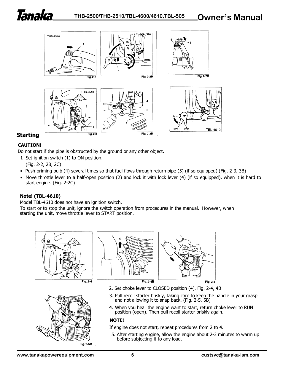 Starting your blower, Owner’s manual | Tanaka TBL-4610 User Manual | Page 7 / 14