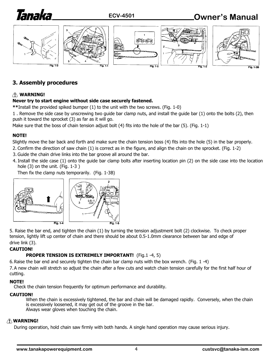 Assembly, Owner’s manual | Tanaka ECV-4501 User Manual | Page 5 / 21