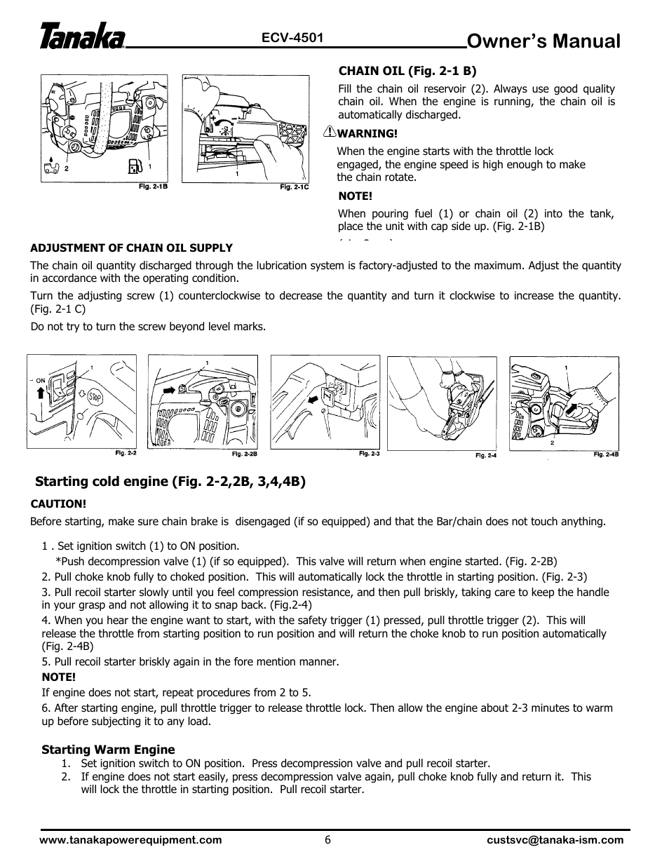 Owner’s manual | Tanaka ECV-4501 User Manual | Page 7 / 21