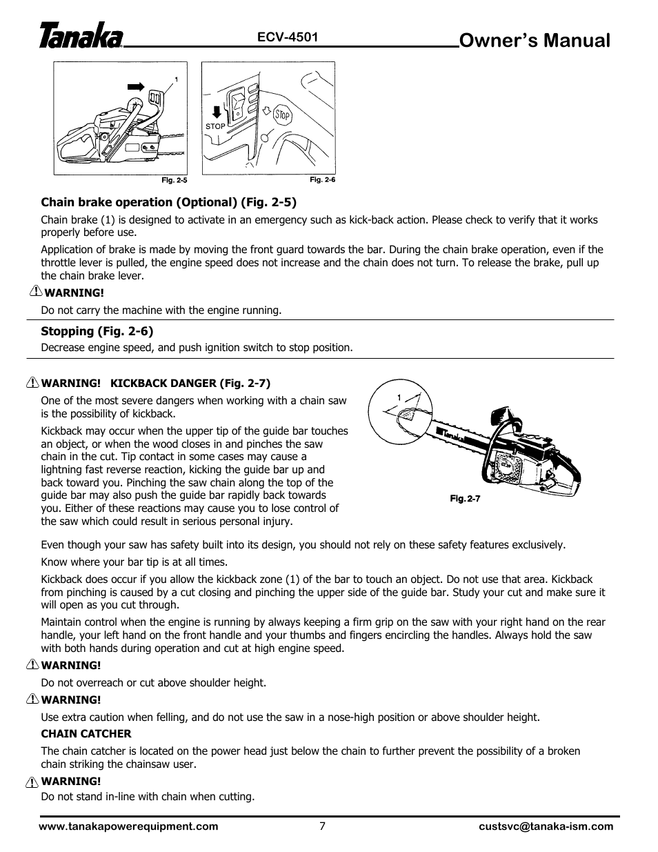 Owner’s manual | Tanaka ECV-4501 User Manual | Page 8 / 21