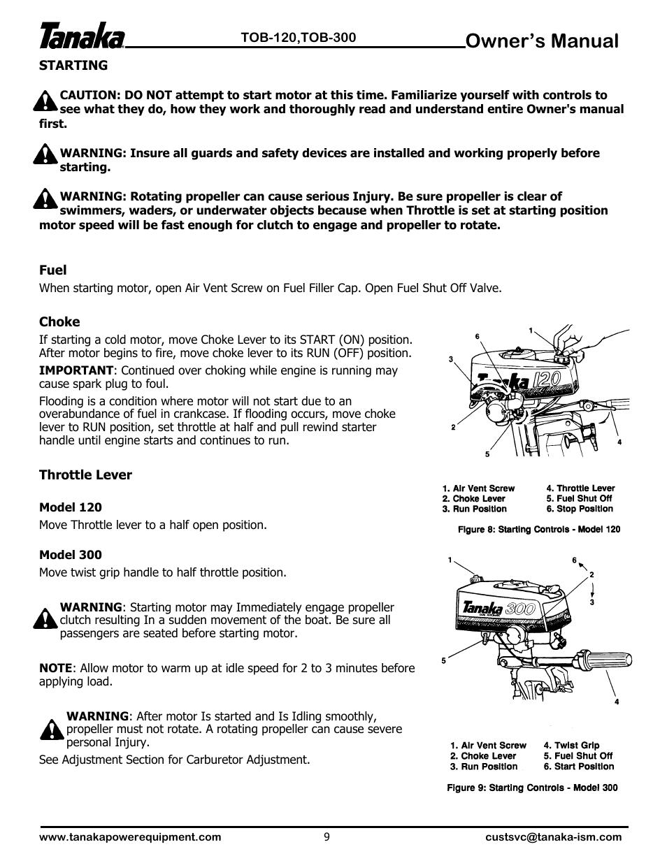 Starting, Owner’s manual | Tanaka TOB-120 User Manual | Page 10 / 15