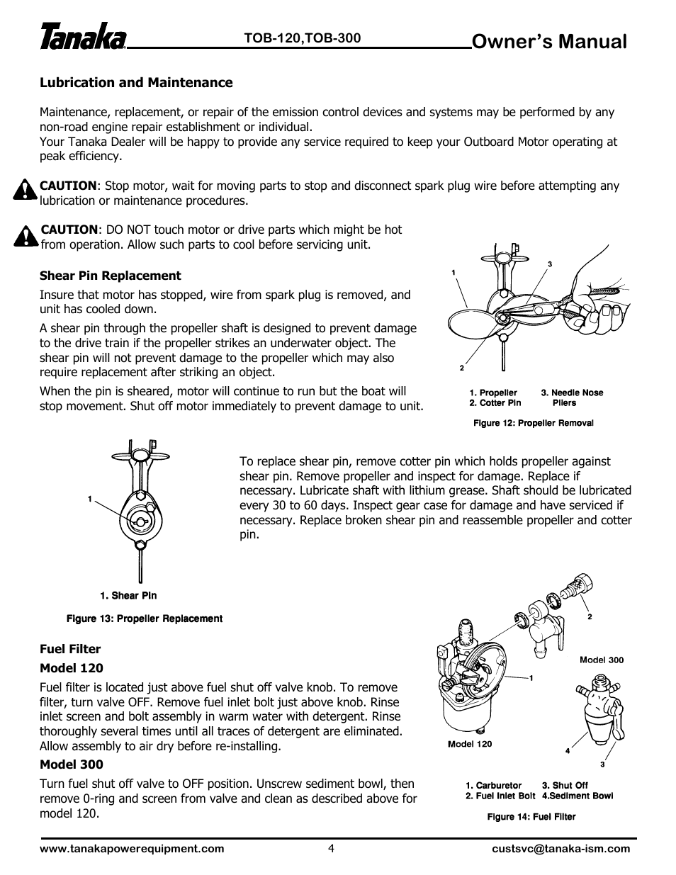Lubrication & maintenance, Owner’s manual | Tanaka TOB-120 User Manual | Page 12 / 15