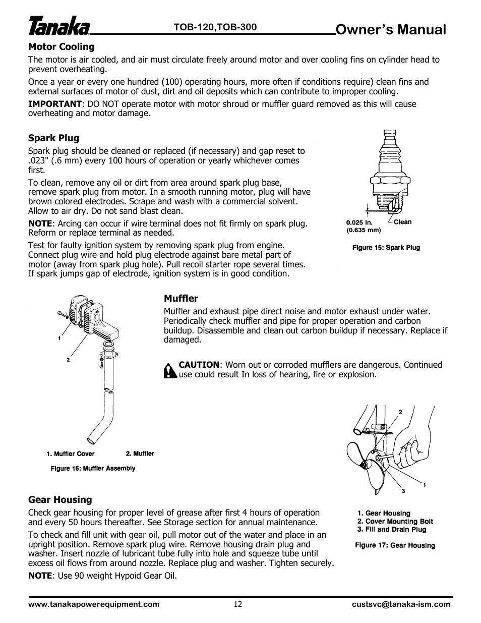 Owner’s manual | Tanaka TOB-120 User Manual | Page 13 / 15