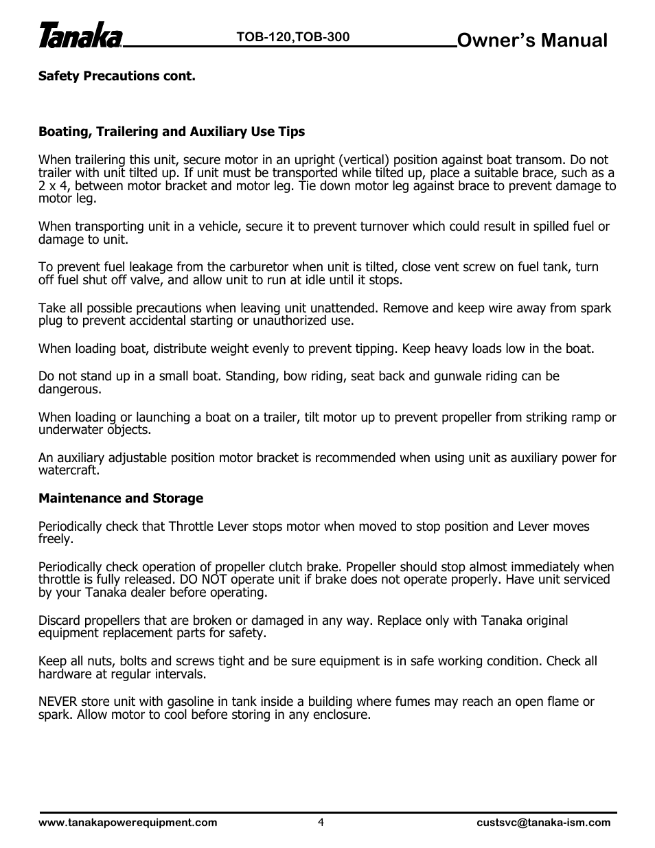 Owner’s manual | Tanaka TOB-120 User Manual | Page 5 / 15