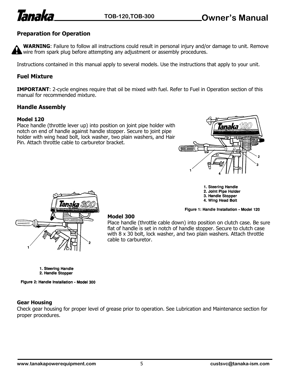 Operation, Owner’s manual | Tanaka TOB-120 User Manual | Page 6 / 15