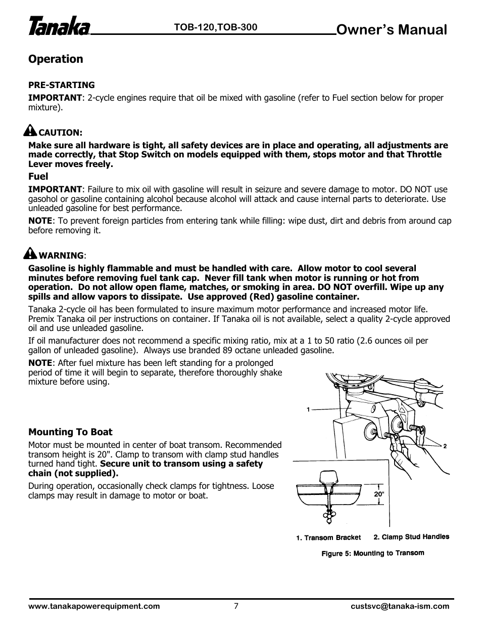 Owner’s manual | Tanaka TOB-120 User Manual | Page 8 / 15