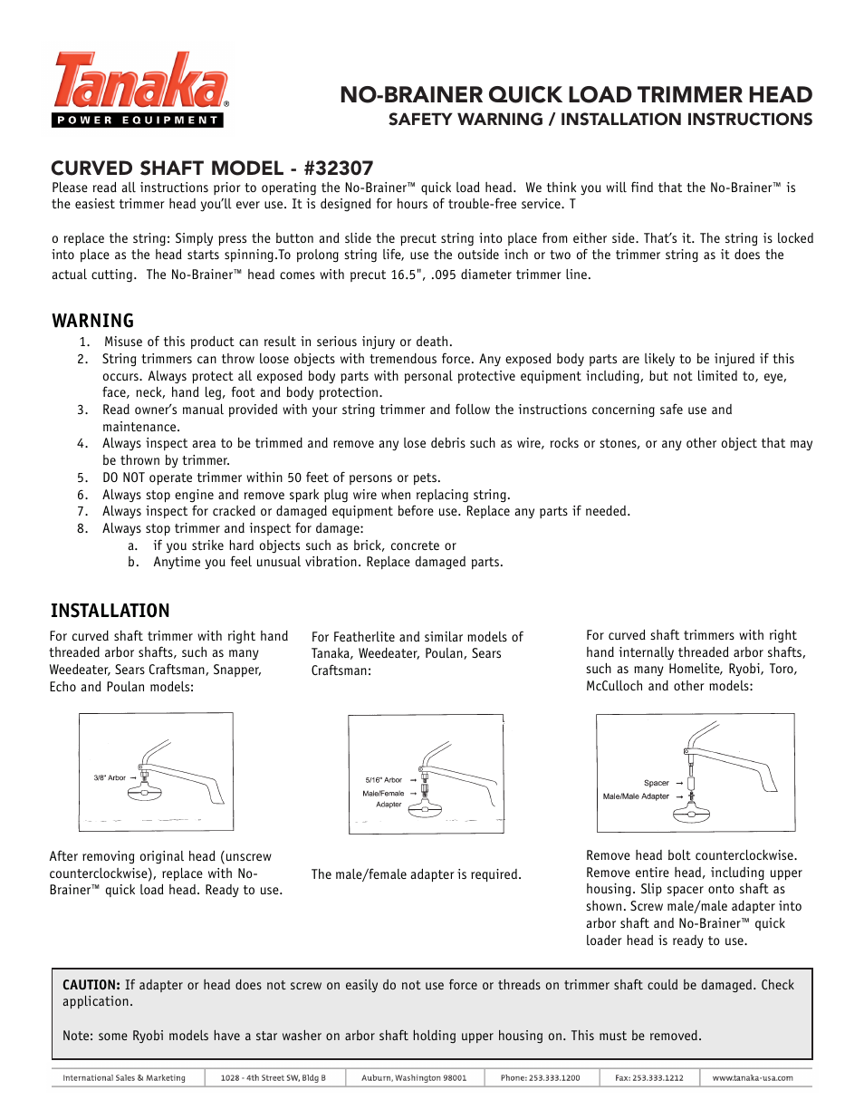 Tanaka 32307 User Manual | 1 page