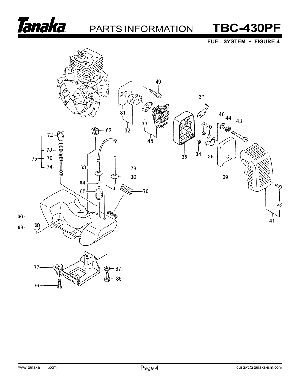 Fuel system, Tbc-430pf, Parts information | Tanaka TBC-430PF User Manual | Page 6 / 16