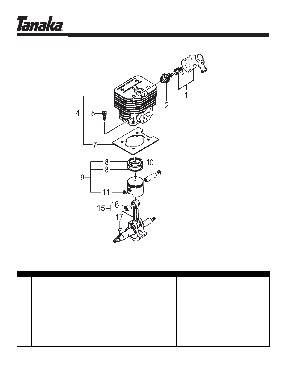 Cylinder, piston & crankshaft, Parts information, Tbc-355b | Tanaka TBC-355B User Manual | Page 2 / 16