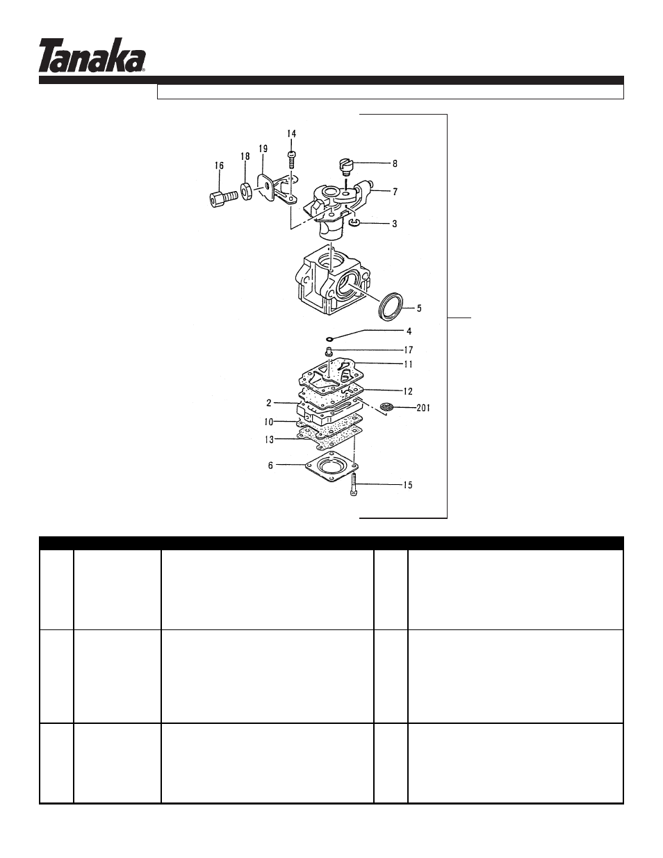 Carburetor, Parts information, Tbc-355b | Tanaka TBC-355B User Manual | Page 8 / 16