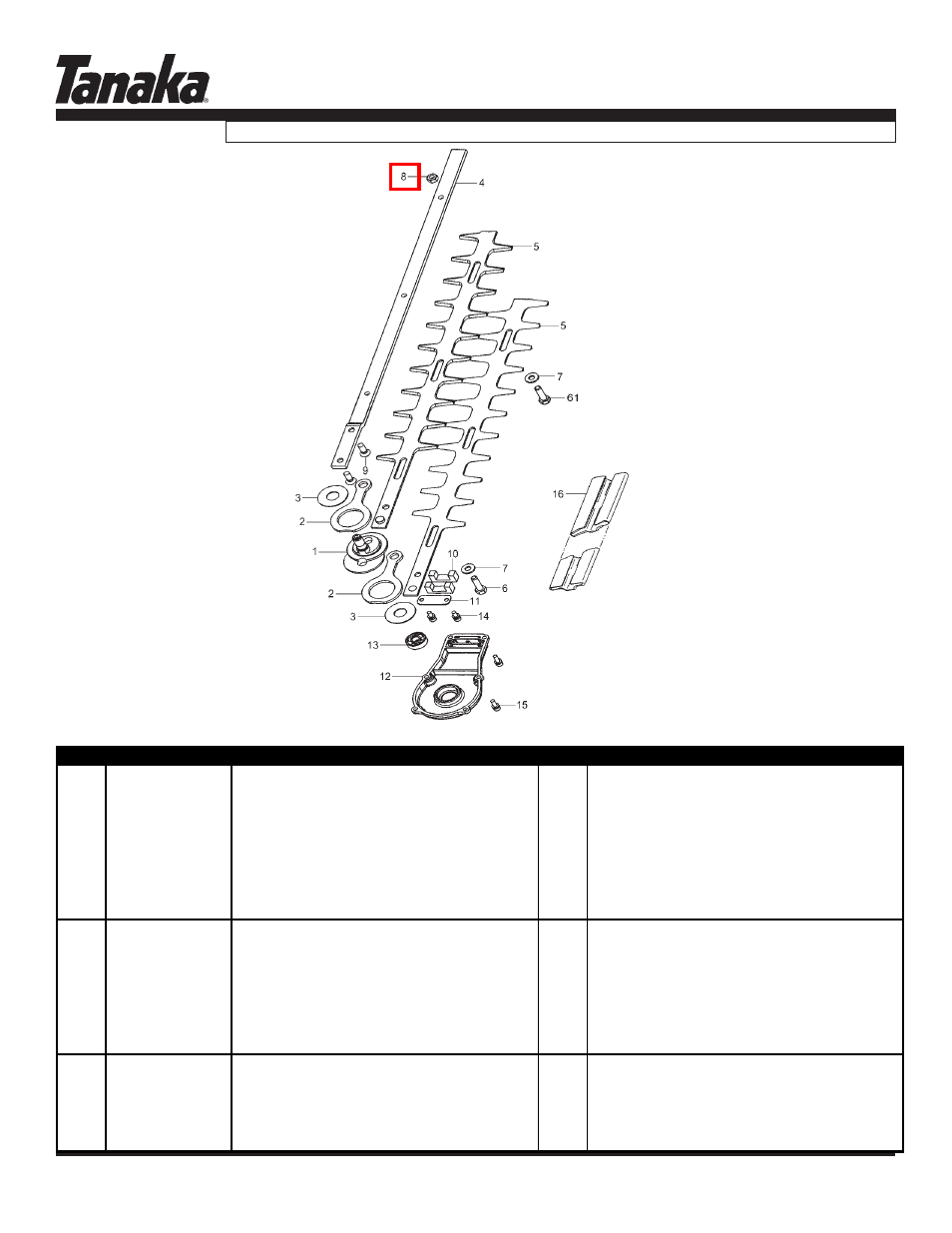 Blades, Tph-2501, Parts information | Tanaka TPH-2501 User Manual | Page 14 / 18