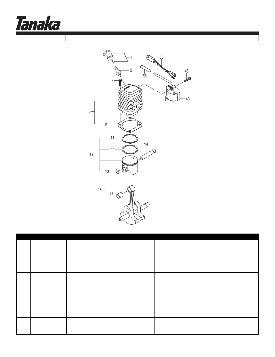 Engine, Tph-2501, Parts information | Tanaka TPH-2501 User Manual | Page 2 / 18