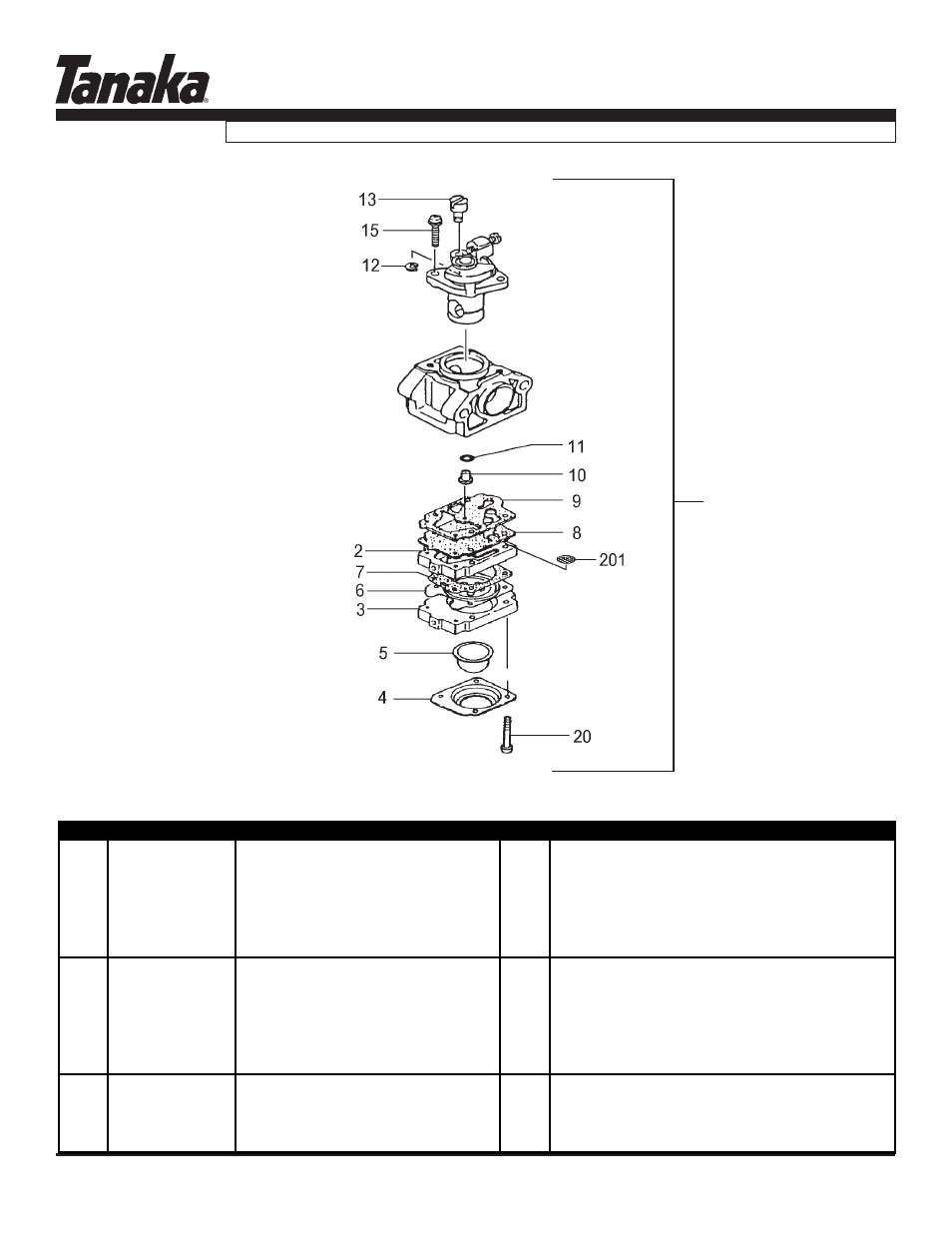 Carburetor, Tbc-230, Parts information | Tanaka TBC-230 User Manual | Page 9 / 19