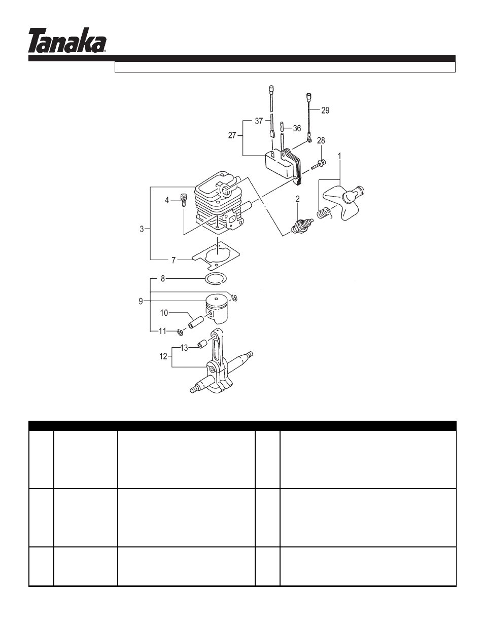 Cylinder, piston & crankshaft, Tht-210s, Parts information | Tanaka THT-210S User Manual | Page 2 / 12