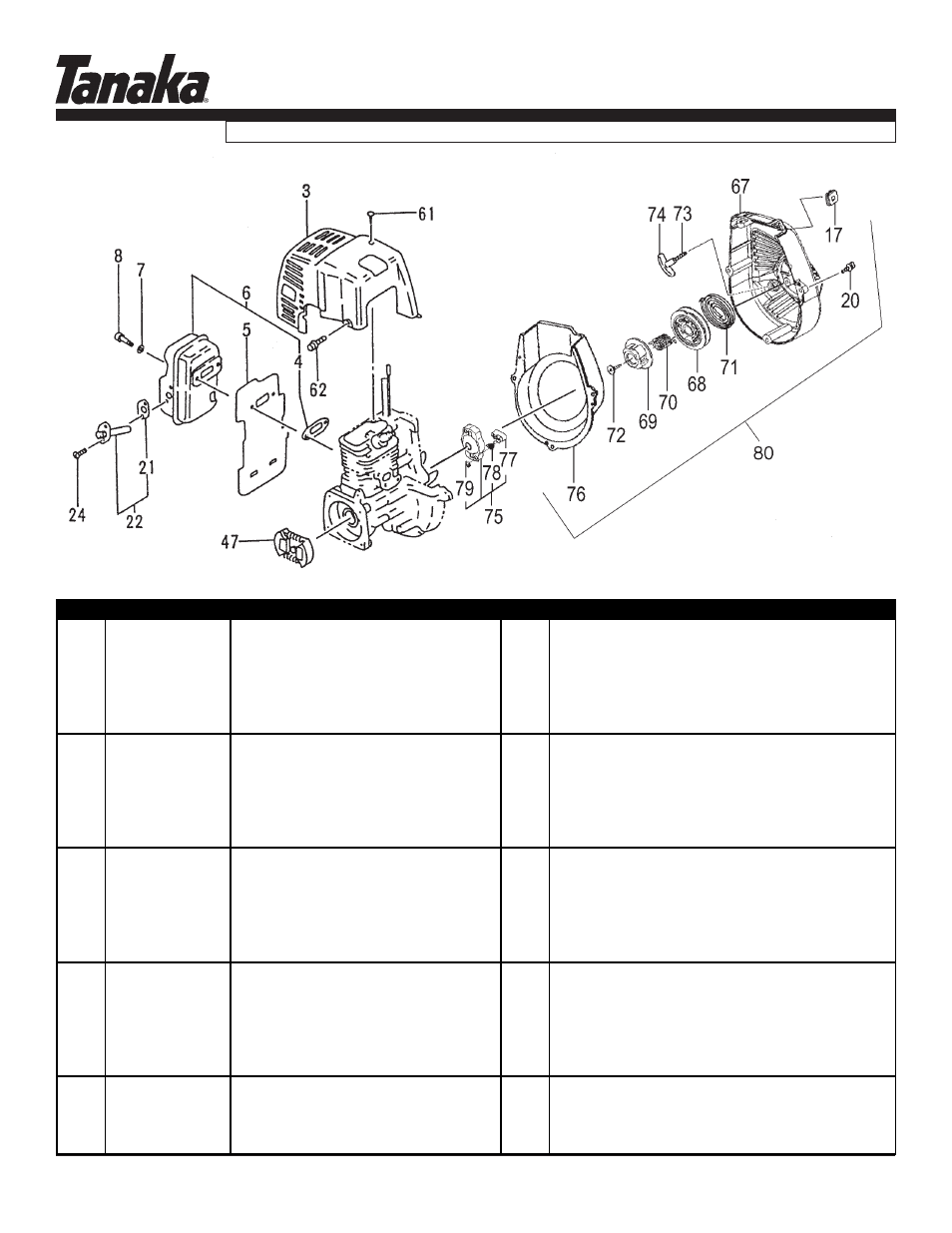 Muffler, starter & engine cover, Tht-210s, Parts information | Tanaka THT-210S User Manual | Page 6 / 12