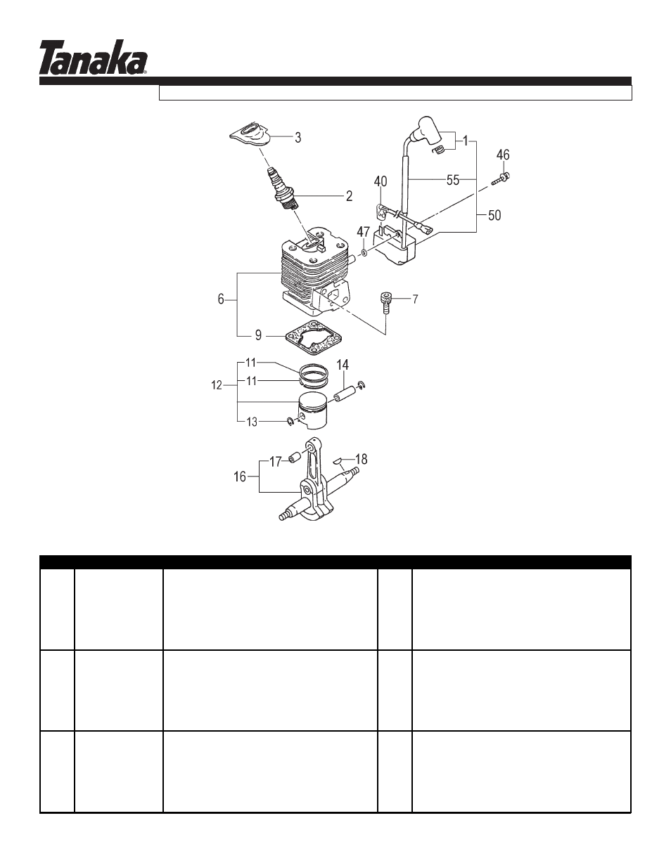 Cylinder, piston, crank & ign, Htd-2522pf, Parts information | Tanaka HTD-2522PF User Manual | Page 2 / 13