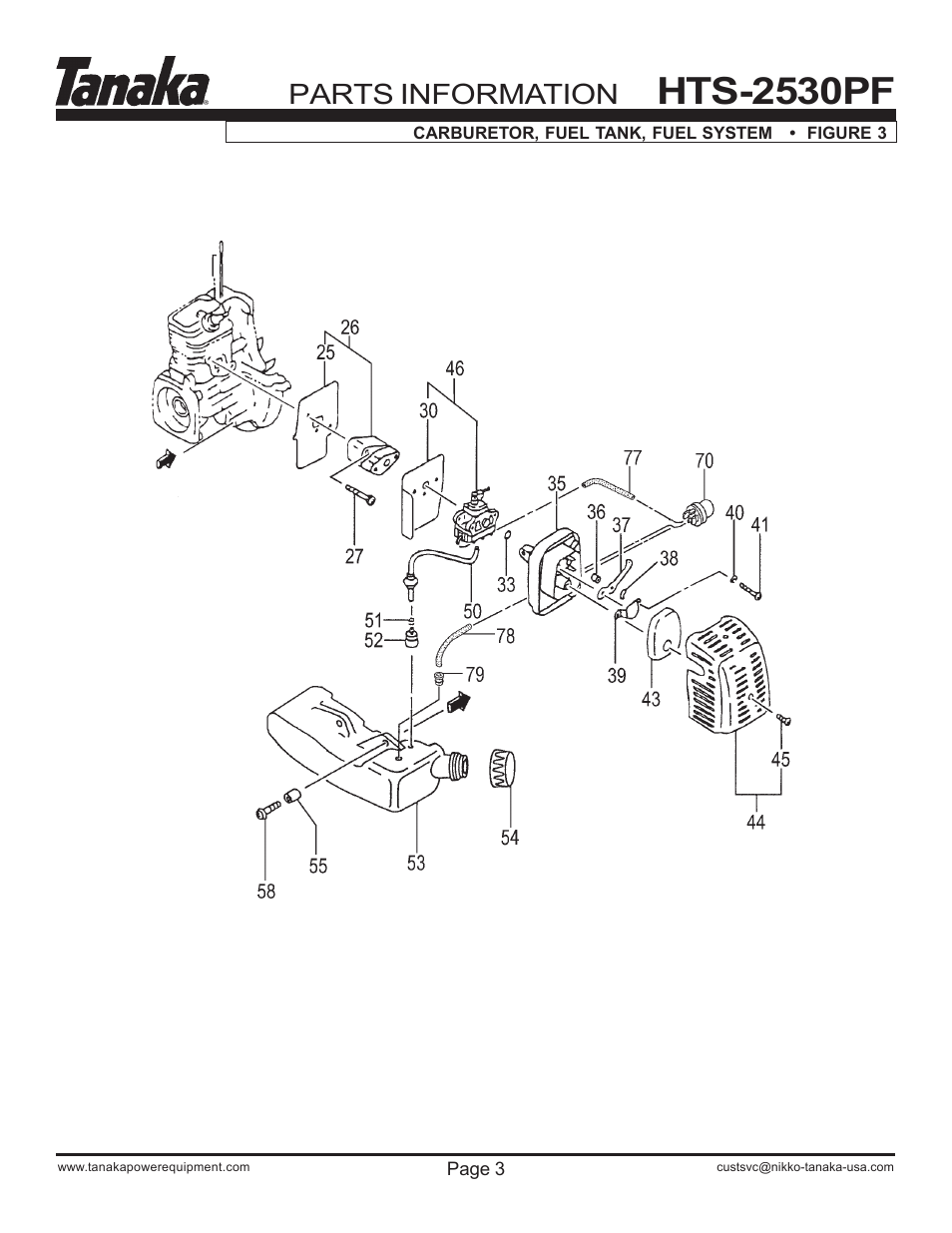 Fuel system, Hts-2530pf, Parts information | Tanaka HTS-2530PF User Manual | Page 4 / 17