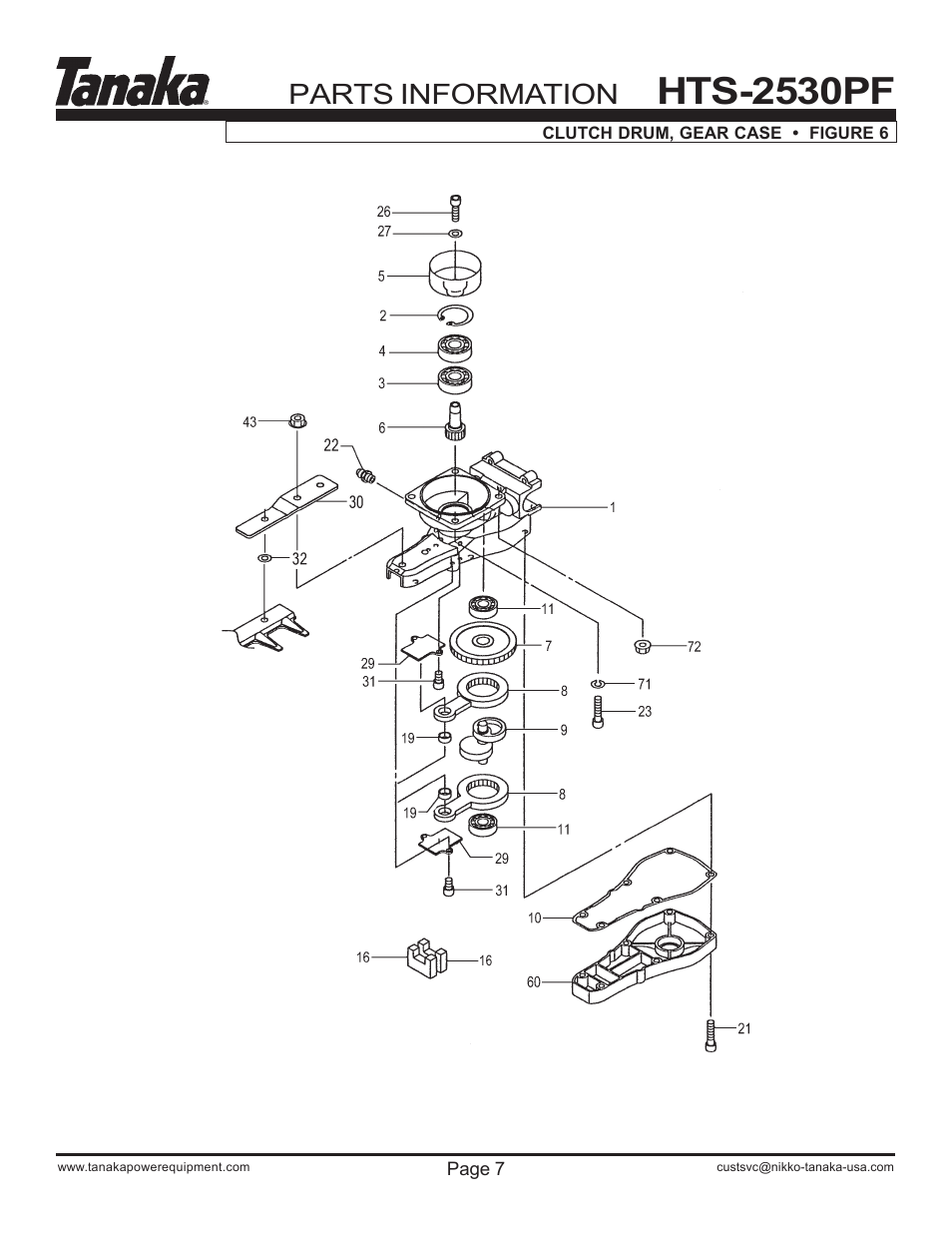 Gear case, Hts-2530pf, Parts information | Tanaka HTS-2530PF User Manual | Page 8 / 17