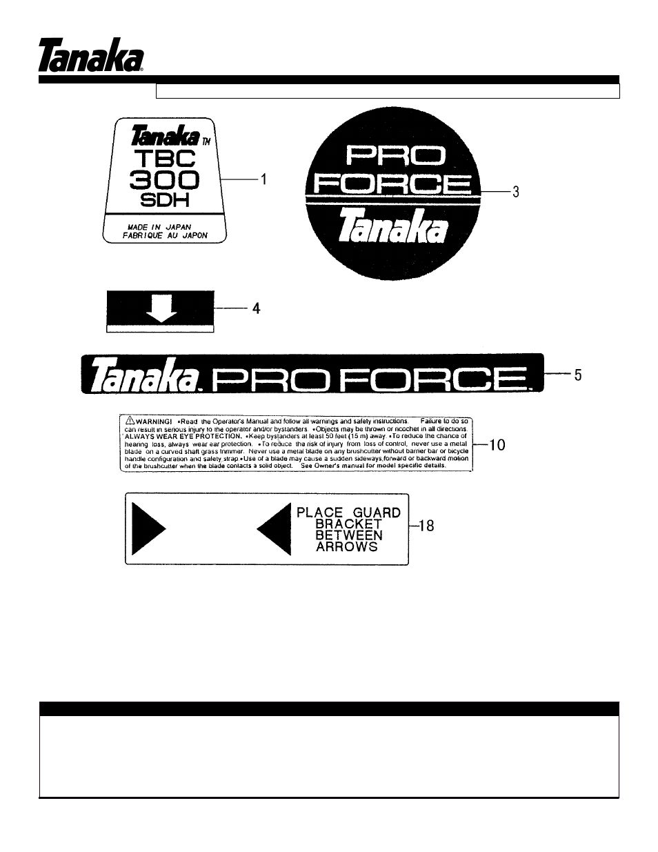 Decals, Tbc-300sdh, Parts information | Tanaka TBC-300SDH User Manual | Page 17 / 17