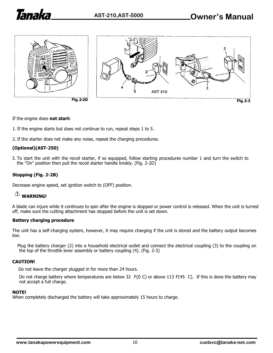 Owner’s manual | Tanaka AST-210 User Manual | Page 11 / 21