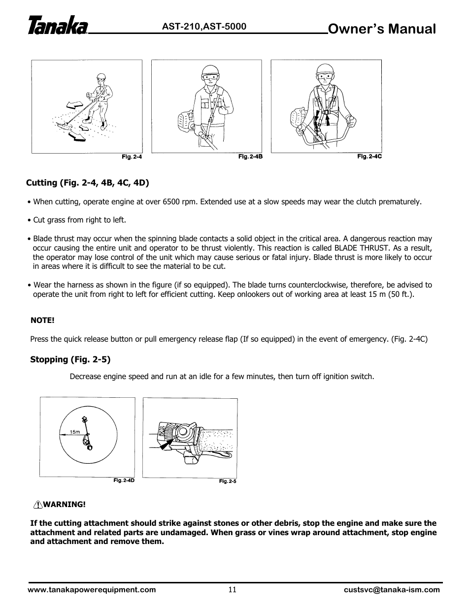 Safe operation, Owner’s manual | Tanaka AST-210 User Manual | Page 12 / 21