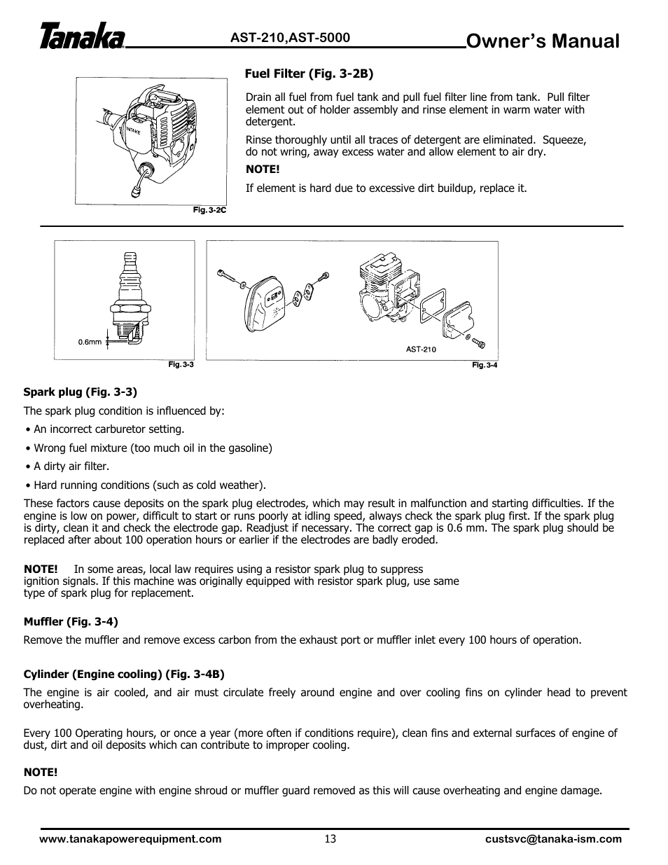 Owner’s manual | Tanaka AST-210 User Manual | Page 14 / 21