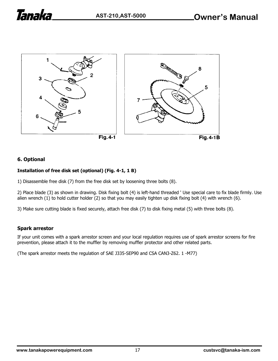 Optional information, Owner’s manual | Tanaka AST-210 User Manual | Page 18 / 21