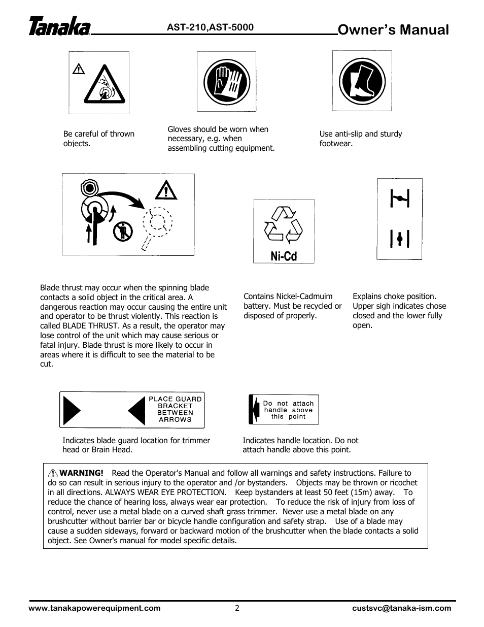 Owner’s manual | Tanaka AST-210 User Manual | Page 3 / 21